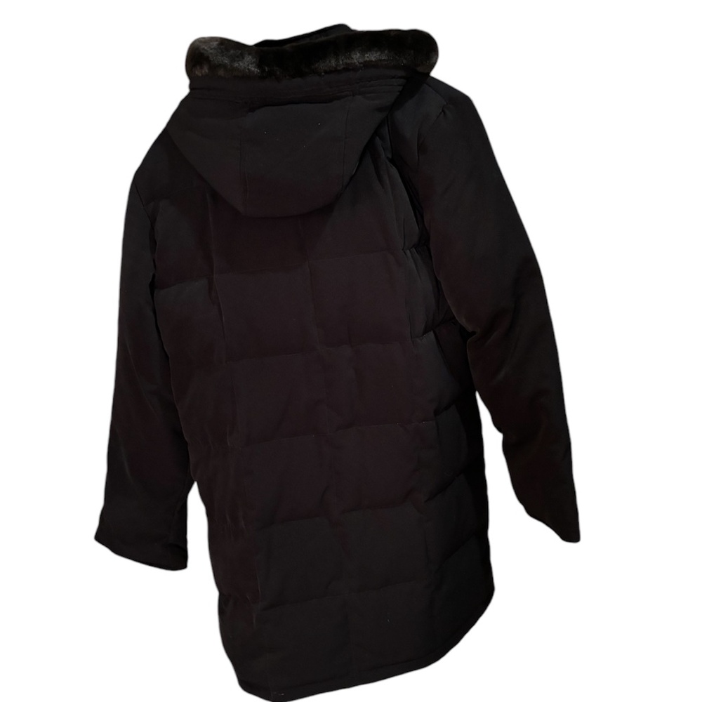 London Fog Black Down Stadium Parka with Faux Fur Trimmed Hood Size M - Picture 2 of 5